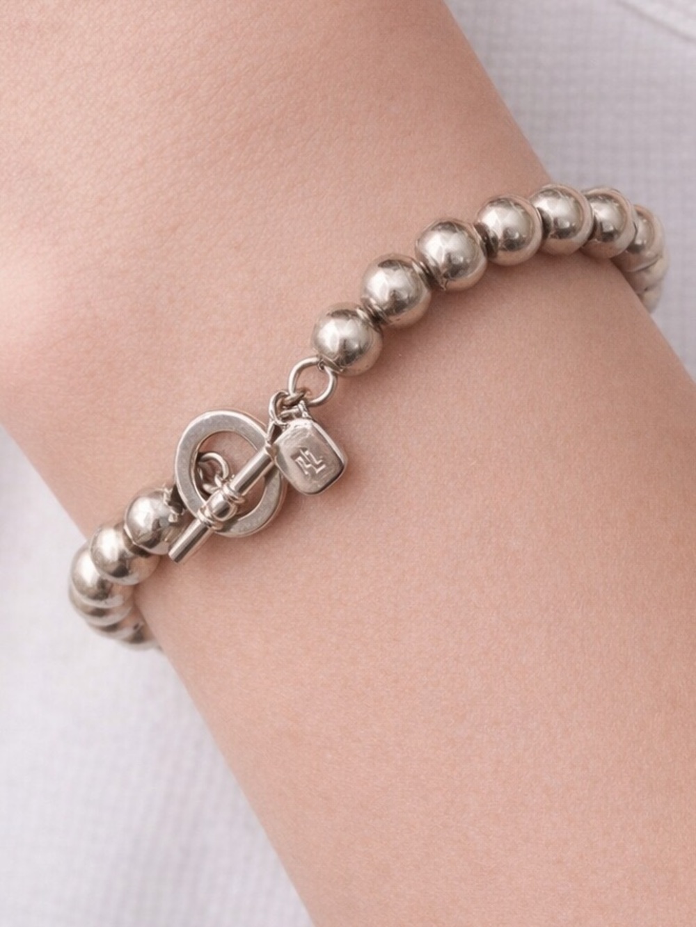 Lauren Ralph Lauren Silver Tone Bead Toggle Bracelet
